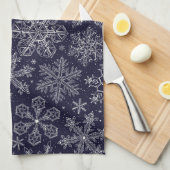 Witte sneeuwvlokken op blauw theedoek (Quarter Fold)