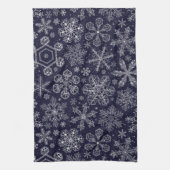 Witte sneeuwvlokken op blauw theedoek (Verticaal)