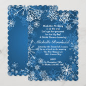 Witte sneeuwvlokken op blauw Vrijgezellenfeest Kaart (Voorkant / Achterkant)