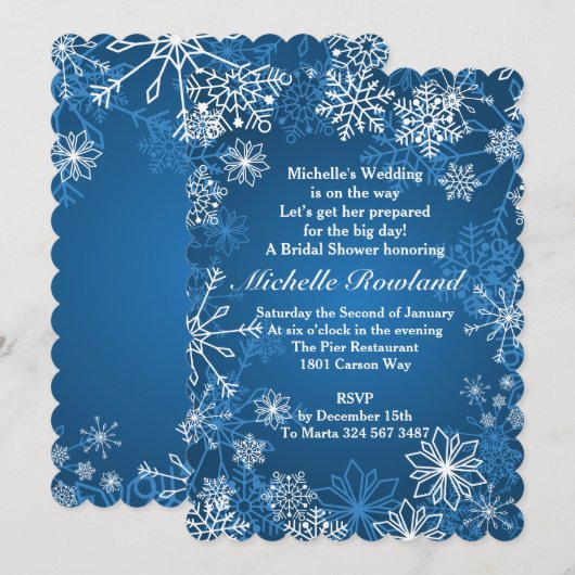 Witte sneeuwvlokken op blauw Vrijgezellenfeest Kaart (Voorkant / Achterkant)