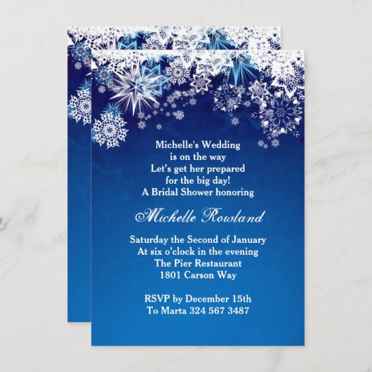 Witte sneeuwvlokken op blauw Vrijgezellenfeest Kaart (Voorkant / Achterkant)