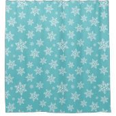 Witte sneeuwvlokken op Blauw Winterpatroon Douchegordijn (Voorkant)