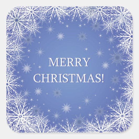 Witte sneeuwvlokken op blauwe achtergrond kerstmis vierkante sticker (Voorkant)