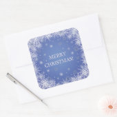 Witte sneeuwvlokken op blauwe achtergrond kerstmis vierkante sticker (Envelop)