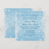 Witte sneeuwvlokken op blauwe bruiloft kaart (Voorkant / Achterkant)