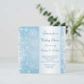 Witte sneeuwvlokken op blauwe bruiloft kaart (Staand voorkant)