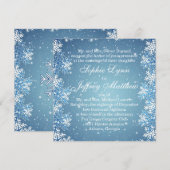 Witte sneeuwvlokken op blauwe bruiloft kaart (Voorkant / Achterkant)