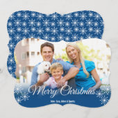 Witte Sneeuwvlokken op Blauwe Foto Kerstmis Groet Feestdagenkaart (Voorkant / Achterkant)