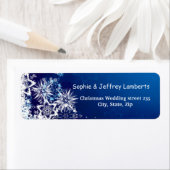 Witte sneeuwvlokken op blauwe kerst etiket (Insitu)