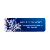 Witte sneeuwvlokken op blauwe kerst etiket (Voorkant)