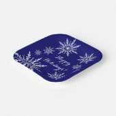 Witte sneeuwvlokken op blauwe Prettige feestdagen Papieren Bordje (Gebogen)
