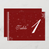Witte sneeuwvlokken op Cranberry Tafel Nummer Briefkaart (Voorkant / Achterkant)
