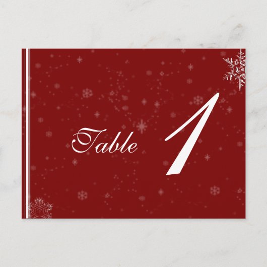 Witte sneeuwvlokken op Cranberry Tafel Nummer Briefkaart (Voorkant)