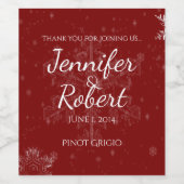 Witte sneeuwvlokken op Cranberry Wedding Wine Labe Wijn Etiket (Enkel label)