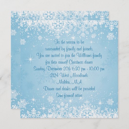 Witte sneeuwvlokken op de blauwe kerstfeestdag kaart (Voorkant / Achterkant)