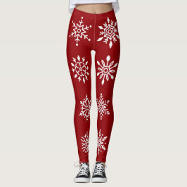Witte sneeuwvlokken op de Rode Winterfeestdag Leggings