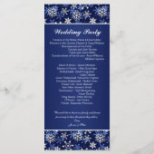 Witte sneeuwvlokken op donkerblauw Wedding program Programmakaart (Achterkant)