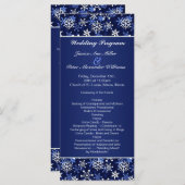 Witte sneeuwvlokken op donkerblauw Wedding program Programmakaart (Voorkant / Achterkant)