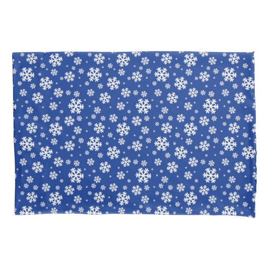 Witte sneeuwvlokken op donkerblauw winterpatroon kussensloop (Voorkant)