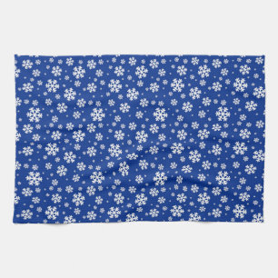 Witte sneeuwvlokken op donkerblauw winterpatroon theedoek