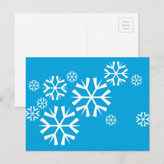 Witte sneeuwvlokken op een blauwe achtergrond briefkaart (Voorkant / Achterkant)
