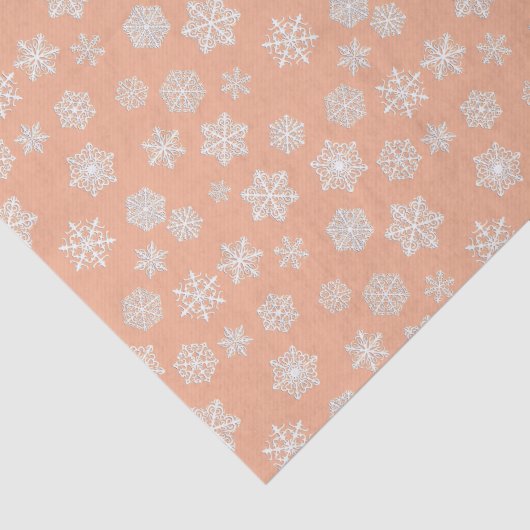 Witte sneeuwvlokken op een perzikachtergrond tissuepapier (Detail)