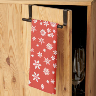 Witte sneeuwvlokken op een rode Kerstmis Theedoek