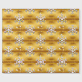 Witte sneeuwvlokken op gouden kerst cadeaupapier (Vlak)