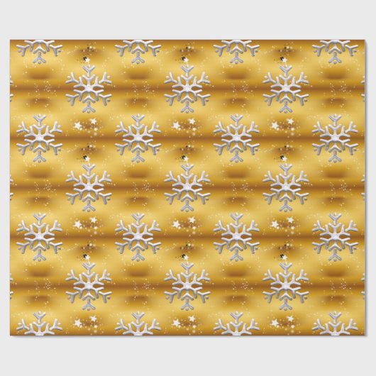 Witte sneeuwvlokken op gouden kerst cadeaupapier (Vlak)
