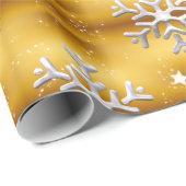 Witte sneeuwvlokken op gouden kerst cadeaupapier (Rol Hoek)
