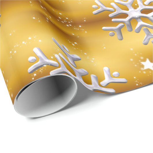 Witte sneeuwvlokken op gouden kerst cadeaupapier (Rol Hoek)