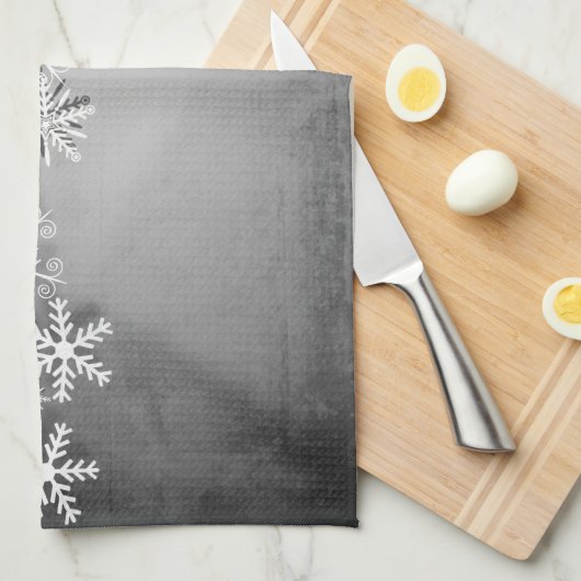 Witte sneeuwvlokken op grijze keukenhanddoeken (Quarter Fold)