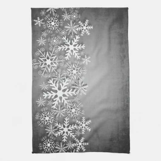 Witte sneeuwvlokken op grijze keukenhanddoeken (Verticaal)
