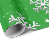 Witte sneeuwvlokken op groen kerstfeest cadeaupapier (Rol Hoek)