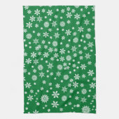 Witte sneeuwvlokken op groen kerstfeest theedoek (Verticaal)