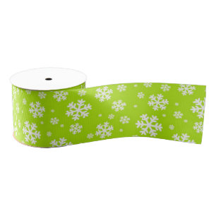 Witte sneeuwvlokken op groen winterpatroon grosgrain lint