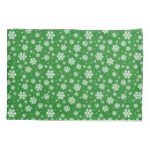 Witte sneeuwvlokken op groen winterpatroon kussensloop (Achterkant)
