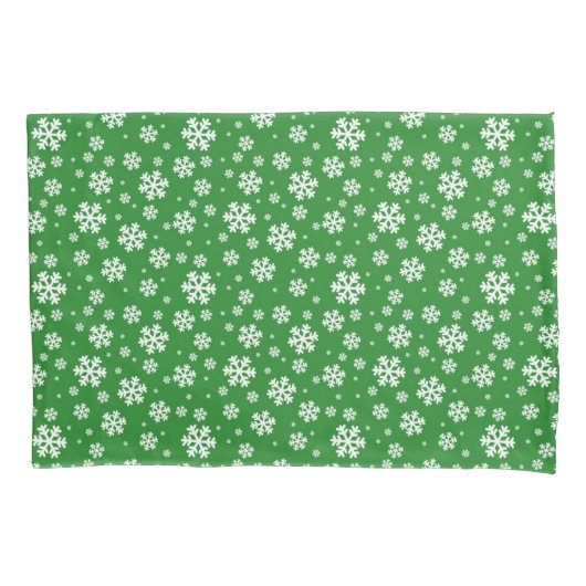 Witte sneeuwvlokken op groen winterpatroon kussensloop (Voorkant)