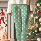 Witte sneeuwvlokken op groene Schattigee kerst Leggings