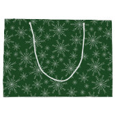 Witte sneeuwvlokken op groene vakantie groot cadeauzakje (Achterkant)