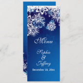 Witte sneeuwvlokken op het blauwe kerstbruiloft-me menu (Voorkant / Achterkant)