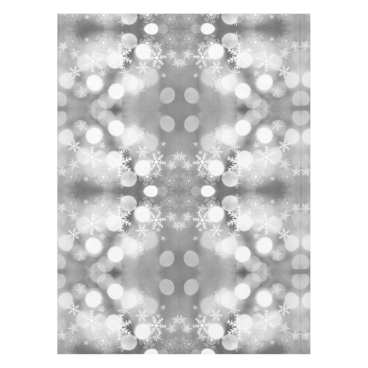 Witte sneeuwvlokken op het grijze borstje van Xmas Tafelkleed (Voorkant)