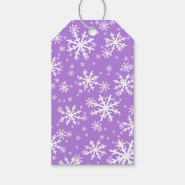 Witte sneeuwvlokken op lavendelpaars cadeaulabel