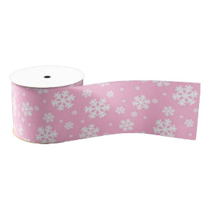 Witte sneeuwvlokken op Licht Roze Winter Patroon Grosgrain Lint