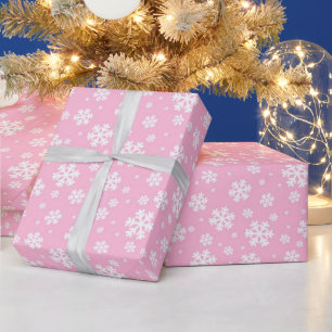Witte sneeuwvlokken op Licht Roze Winterpatroon Cadeaupapier