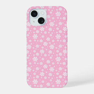 Witte sneeuwvlokken op Licht Roze Winterpatroon iPhone 15 Case