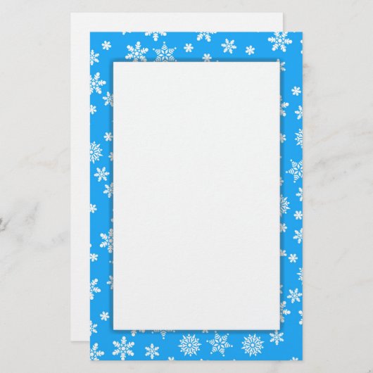 Witte sneeuwvlokken op lichtblauwe achtergrond briefpapier (Voorkant / Achterkant)