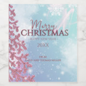 Witte Sneeuwvlokken op Lichtblauwe Winter Kerstmis Wijn Etiket (Enkel label)