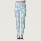 Witte sneeuwvlokken op lichte blauwe achtergrond W Leggings (Voorkant)