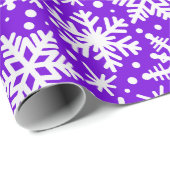 Witte sneeuwvlokken op Paars Cadeaupapier (Rol Hoek)